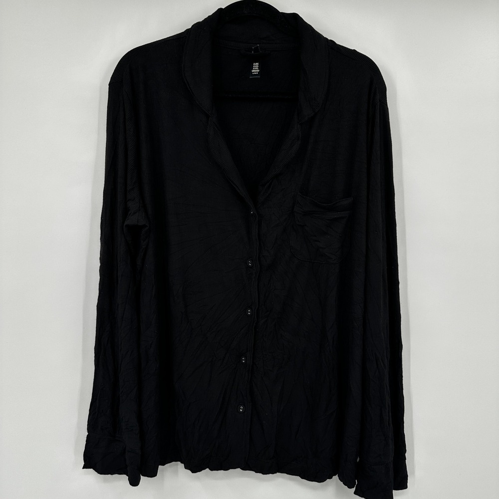 SKIMS Ribbed Long Sleeve Pajama Top Black Modal Spandex Size Large
